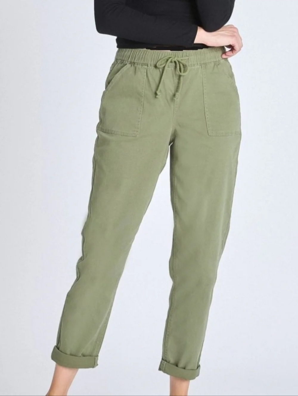Denim & Co XL Women's Green Cargo Pants Drawstring Waist Cotton